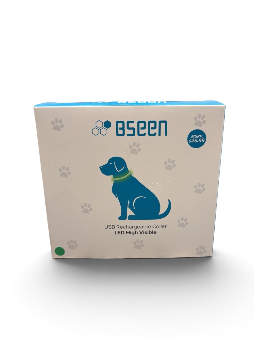 NWT USB Rechargeable LED Dog Collar Blue with Green Accent